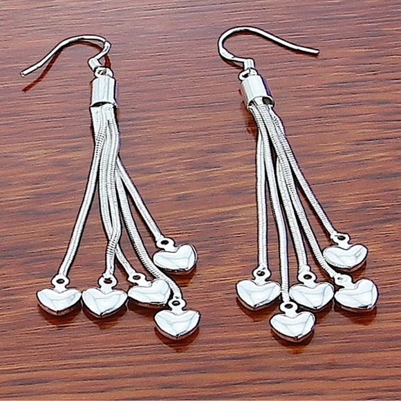 Sterling Silver Tassel Heart Dangle Earrings - Picture 2 of 3